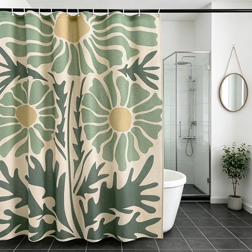 Retro Daisy Linen Boho Shower Curtain Set with Liner,72" Wx72 L | Double Layer Shower Curtain Waterproof Fabric with Zippered Removable PEVA Liner,Boho Shower Curtain for Bathroom,Free Hooks - color: Daisy