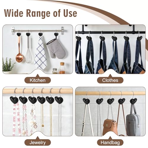 BBV Shower Curtain Hooks Rings for Valentine's Day, 12 Pcs Stainless Steel Glide Shower Hooks for Bathroom Shower Rods Curtains (Black) - color: Black
