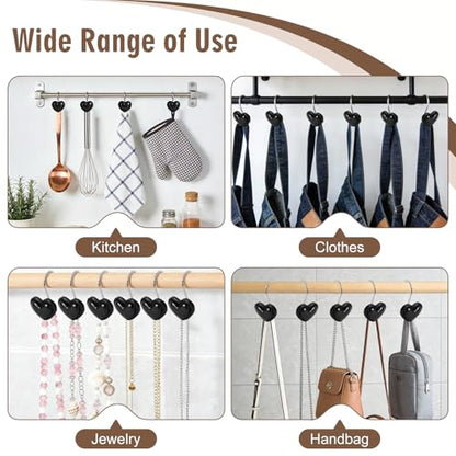 BBV Shower Curtain Hooks Rings for Valentine's Day, 12 Pcs Stainless Steel Glide Shower Hooks for Bathroom Shower Rods Curtains (Black) - color: Black
