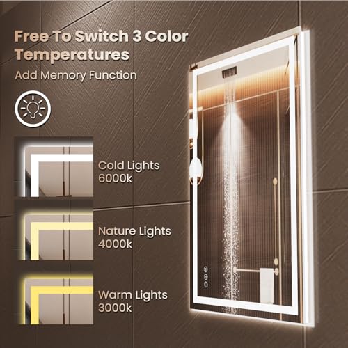 Snowdool 36 x 36 in LED Bathroom Mirror, Front and Backlit, Anti-Fog | Front and Backlit, 3 Color Temperatures, Anti-Fog, Tempered Glass - size: 36"L x 36"W
