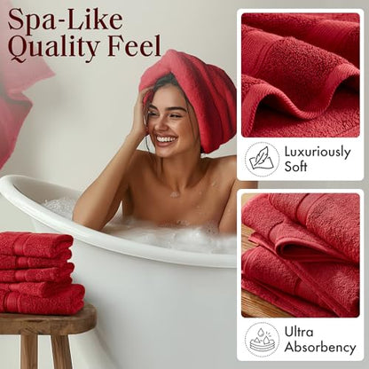 Madison Park 800GSM 100% Cotton Bathroom Bath Towel Set of 8, Bright Red | Long Staple, Highly Absorbent, Durable Hotel Spa Quality, Quick Dry, Double Stitched Hems, Lint Reducing, OEKO-TEX Certified - color: Bright Red, size: Multi-Sizes