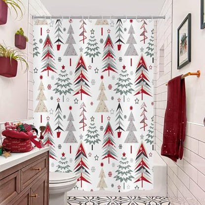 Christmas Shower Curtain 72x72 Inches - Polyester Fabric with Weighted Hem Design, Includes 12 Hooks, Xmas Holiday Bathroom Decor - color: Style-4