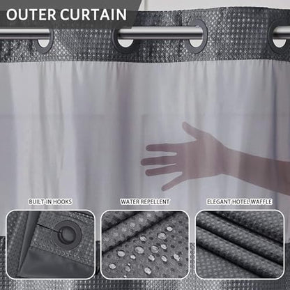 Furlinic No Hook Waffle Weave Shower Curtain with Snap in Fabric Liner Set,Heavy Duty Textured Bathroom Curtain with See Through Window,Waterproof & Machine Washable,Dark Grey,54x80 Inch - color: Dark Grey, size: 54"W x 80"L (Pack of 1)