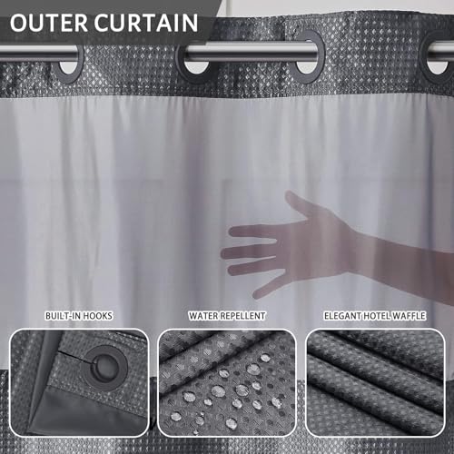 Furlinic No Hooks Needed Waffle Weave Shower Curtain with Snap in Fabric Liner,Honeycomb Texture Bathroom Curtains with See Through Top Window,Waterproof,Dark Grey,71x96 Inch - color: Dark Grey, size: 71"W x 96"L (Pack of 1)