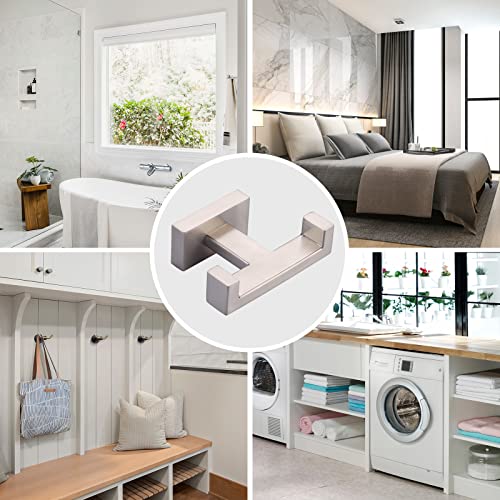 Double Bathroom Towel Hook for Wall Mounted - Brushed Nickel Modern Towel Holder - Heavy Duty Coat Robe Hooks for Wall - Stainless Steel Shower Towel Hanger - color: Brushed Nickel