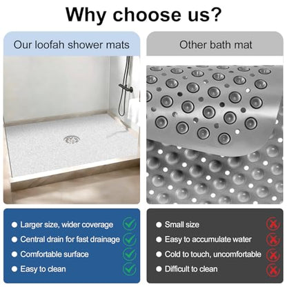 Shower Mat Non Slip 32 x 24 inch: Loofah Anti Slip Shower Mat,Non Slip Bathtub Mat for Inside Shower,Quick Drying Shower stall mat with Drain Hole in Middle,for Shower,Bathroom and Wet Areas - color: White