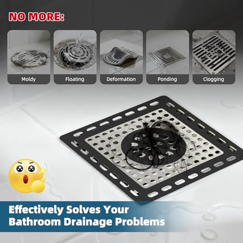 Hibbent Upgraded Shower Drain Hair Catcher, Shower Cover for Bathroom Floor 4" Drain, Anti-Clogging Bathtub Strainer, Stainless Steel Kitchen Sink Strainer with Handle, Black - color: 4' Black