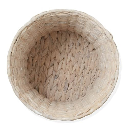 Casafield Water Hyacinth Waste Basket - Whitewash White, Woven Wicker Trash Can for Bathroom, Bedroom, Laundry Room, Home Office - color: Whitewash