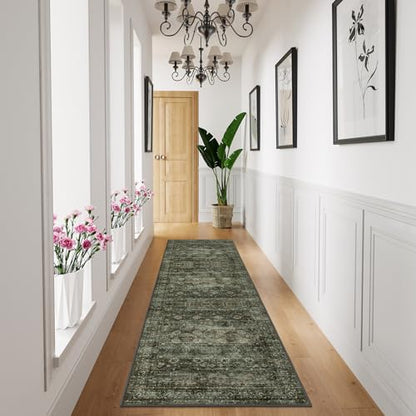 Moynesa Ultra-Thin Washable Teal Non Slip Bathroom Rug - 2x6 Laundry Room Mat, Machine Washable Non-Slip Pet Friendly Carpet Runner for Camper RV Foyer Kitchen Hallway - color: Dark Green, size: 2' x 6'