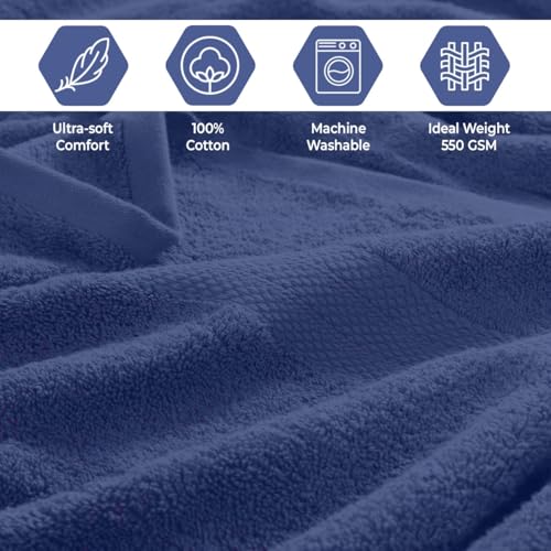 QUBA LINEN Pack of 8 Towels Set, 2 Large Bath Towels, 2 Hand Towels, 4 Wash Cloths, 100% Cotton, Lighter Weight, Quicker to Dry, Super Absorbent, Perfect for Bathroom (Navy) - color: Navy