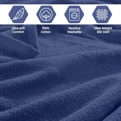 QUBA LINEN Pack of 8 Towels Set, 2 Large Bath Towels, 2 Hand Towels, 4 Wash Cloths, 100% Cotton, Lighter Weight, Quicker to Dry, Super Absorbent, Perfect for Bathroom (Navy) - color: Navy
