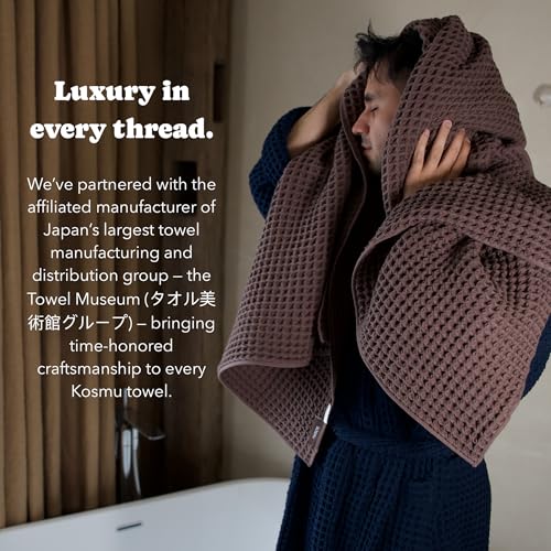 Luxury Organic Japanese Cotton Waffle Bath Towel | Thick, Absorbent, Quick Dry Bathroom Towels for Shower, Sauna, Onsen| Hotel & Spa Quality, Gift-Ready (Dark Cocoa, Bath Sheet Set (3-Piece)) - color: Dark Cocoa, style: Bath Sheet Set (3-piece)