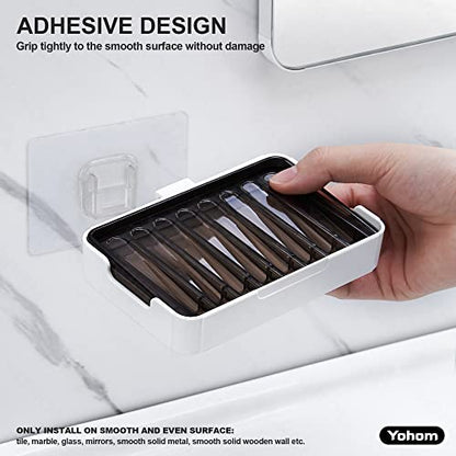 YOHOM Adhesive Bar Soap Holder for Shower Wall Hanging Soap Dish with Drain Tray Plastic Stick on Bathroom Sink Soap Holder 2PCS - color: Black + White