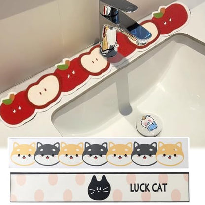 Cute Cartoon Fruits Animals Pattern Sink Faucet Absorbing Mat Cute Splash Guard Behind Faucet Draining Mat for Bathroom Kitchen (Style4, 60x10cm) - color: Style4