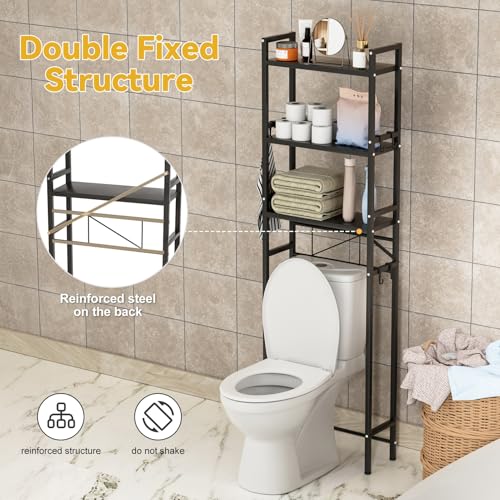 Over The Toilet Storage Carbon Steel, Bathroom Over Toilet Organizer Rack with Adjustable Shelf, 3-Tier Freestanding Above Toilet Shelf for Bathroom, Laundry, Space Saver,18.9"Wx7.9"D x65"H