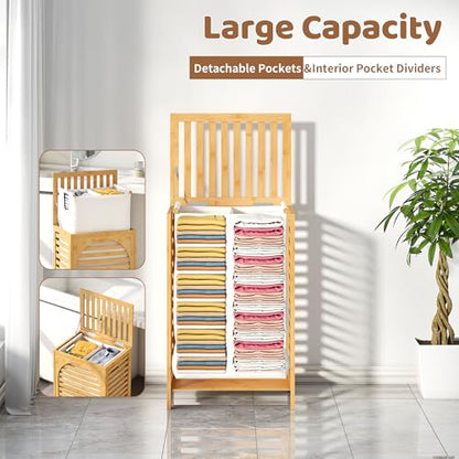 Laundry Hamper with Lid (16.9 * 13 * 26.5inches) Large Bamboo Laundry Bin Basket 85L Clothes Hamper with 1 Removable Bag Storage baskets for Bathroom(Natural) - color: Natural