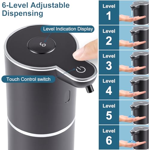 Automatic Soap Dispenser, Hand Soap Dispenser 12.8oz/380ml Smart Rechargeable, Liquid Touchless Soap Dispensers with 6-Level, Wall Mounted or Countertop Dish Soap Dispensing for Bathroom & Kitchen - color: Black
