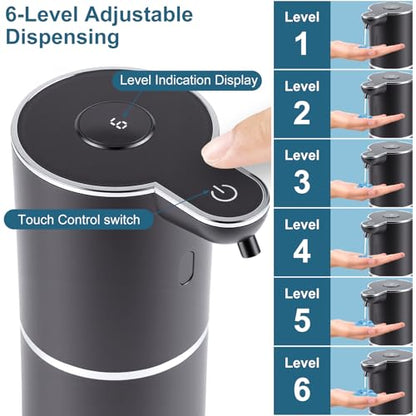 Automatic Soap Dispenser, Hand Soap Dispenser 12.8oz/380ml Smart Rechargeable, Liquid Touchless Soap Dispensers with 6-Level, Wall Mounted or Countertop Dish Soap Dispensing for Bathroom & Kitchen - color: Black