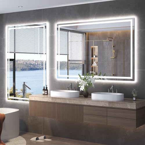 Snowdool 60 x 24 in LED Bathroom Mirror, Front and Backlit, Anti-Fog | Front and Backlit, 3 Color Temperatures, Anti-Fog, Tempered Glass - size: 24"L x 60"W