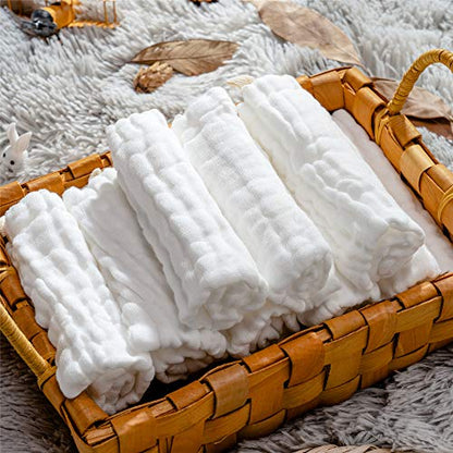 Baby Muslin Washcloths- Natural Cotton Wipes - Soft Newborn Face Towel for Sensitive Skin- Registry as Shower, 10 Pack 12x12 inches by MUKIN (White) - color: White