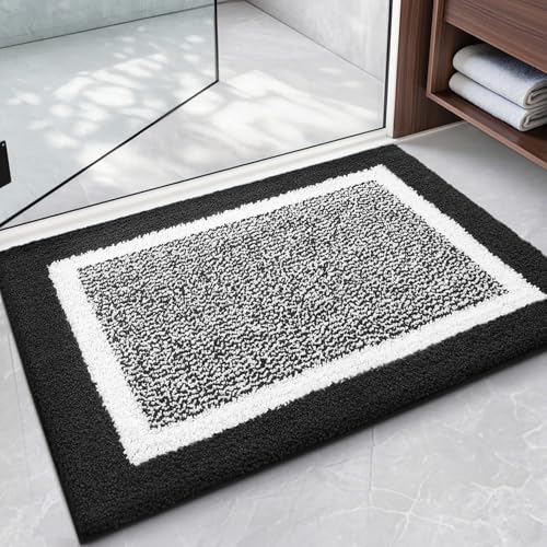 Color&Geometry Simple and Stylish Small Bath Mats for Bathroom,16"x24"Black | Soft Bathroom Rugs, Non Slip, Absorbent, Washable, Microfiber Bathmat Shower Mat Outside Shower - color: Black White, size: 16"x24"