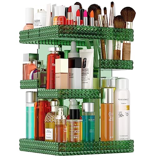 360 Rotating Makeup Organizer, Acrylic DIY Adjustable Bathroom Makeup Carousel Spinning Holder Rack, Large Capacity Cosmetics Storage Box Vanity Countertop, Skin-care Organizers (Green) - color: Green