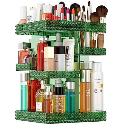 360 Rotating Makeup Organizer, Acrylic DIY Adjustable Bathroom Makeup Carousel Spinning Holder Rack, Large Capacity Cosmetics Storage Box Vanity Countertop, Skin-care Organizers (Green) - color: Green