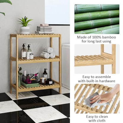 3-Tier Bamboo Freestanding Shelf Multi-use Small Bookshelf Bookcase - size: 23.6''W 3-tier