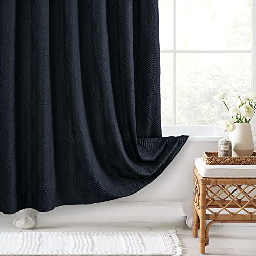 Navy Blue Shower Curtain for Bathroom, 3D Embossed Textured Fabric Shower Curtain, Modern Farmhouse Chic Soft Cloth Shower Curtain Set with Hooks, 72x72 - color: Navy Blue, size: 72"W x 72"L (Pack of 1)