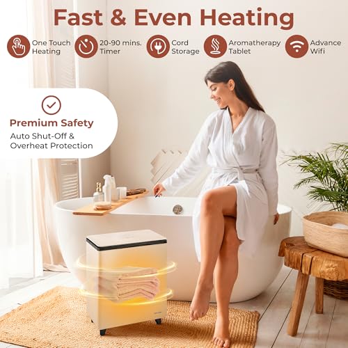 SereneLife WIFI Luxury Rectangle Towel Warmer - Spa & Bathroom Towel Heater with Custom Fragrance, Auto Shut-Off, Fits 2 large Towels, Blankets, Bathrobes, PJ's - Perfect Gift for Him & Her (Black) - color: Black