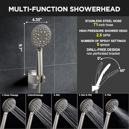 Veken Starlight 11.8" High Pressure Shower Head with Handheld, Easy Install | Handheld Shower with Multi Spray Modes, Rainfall Combo with 15" Metal Extension Arm, Detachable Dual Shower, Bathroom Decor - color: Starlight