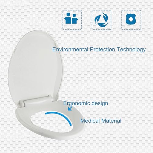 JINGZE Elongated Toilet Seat Slow Close, Quiet Toilet Seat Cover with Never Loosen Durable Toilet Seat Lid Easy to Install & Clean, Polypropylene (PP), White - color: White, size: Elongated 18.5inch without Baby Seat