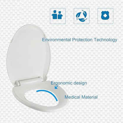 JINGZE Elongated Toilet Seat Slow Close, Quiet Toilet Seat Cover with Never Loosen Durable Toilet Seat Lid Easy to Install & Clean, Polypropylene (PP), White - color: White, size: Elongated 18.5inch without Baby Seat