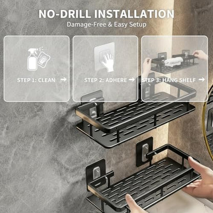 Wall-mounted Shower Rack, Large Capacity, No-drill Installation, Floating Shelf for Bathroom and Kitchen, Space-saving, Easy to Install, Used to Store Toiletries, Cosmetics and Miscellaneous Items