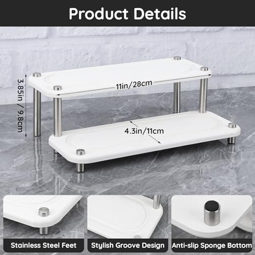 Segbeauty 2 Tier Instant Dry Counter Organizer, 11x4.3in Quick Dry Diatomaceous Earth Stone Drying Tray, Water Absorbing Stone Fast Drying Countertop Rack Sponge Soap Holder for Kitchen Bathroom White - color: Pure White