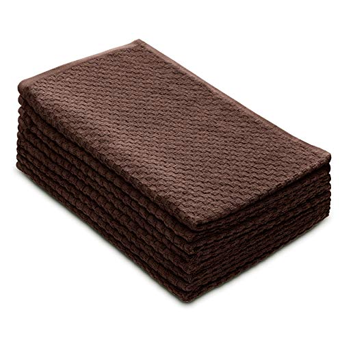 COTTON CRAFT Amazing Kitchen Towels - 8 Pack 100% Cotton Waffle Terry Towel | Chocolate - 16x28 Euro Café Waffle Weave Dish Towels - Soft Absorbent Quick Dry Low Lint Reusable Pantry Bar Cleaning Cloth - color: Chocolate, size: 8 Pack