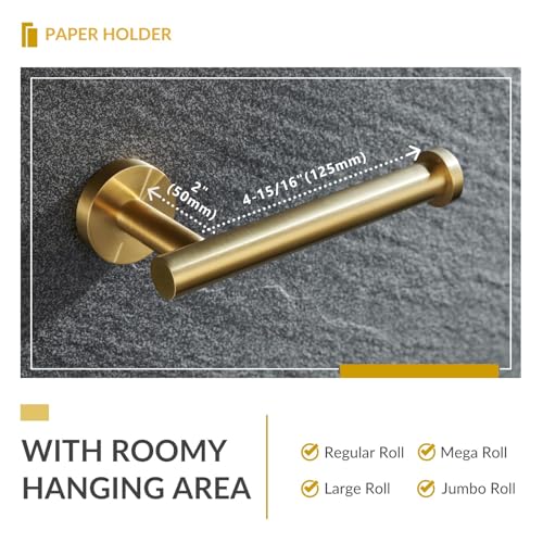 Toilet Paper Holder, Brushed Dark Gold, 304 Stainless Steel | Right-Side Open Design, One-Hand Roll Changes, Raised End Cap, Regular, Large & Mega Roll Fit, Guest Bathroom & Washroom Use - color: Brushed Dark Gold