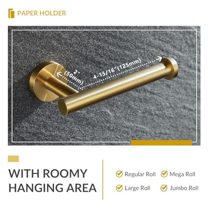 Toilet Paper Holder, Brushed Dark Gold, 304 Stainless Steel | Right-Side Open Design, One-Hand Roll Changes, Raised End Cap, Regular, Large & Mega Roll Fit, Guest Bathroom & Washroom Use - color: Brushed Dark Gold