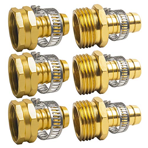 Hourleey Garden Hose Repair 1/2 Inch, Aluminum Mender Hose Connector Fitting with Clamp, Fit 1/2" Male & Female Hose Connector, 3 Sets - size: 1/2" - 3 Set