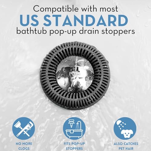 TubRing Pop-Up Drain Protector & Strainer Silicone Hair Catcher, Dark Gray | Easy snap-in design fits around bathtub stoppers. Customizable utility guard for clog prevention. Fits 1.85"- 2.16" drains. - color: Charcoal Gray