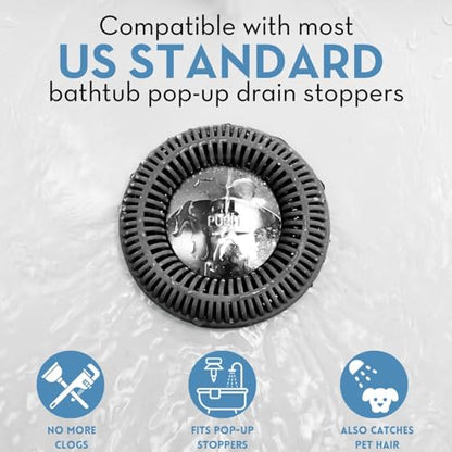 TubRing Pop-Up Drain Protector & Strainer Silicone Hair Catcher, Dark Gray | Easy snap-in design fits around bathtub stoppers. Customizable utility guard for clog prevention. Fits 1.85"- 2.16" drains. - color: Charcoal Gray
