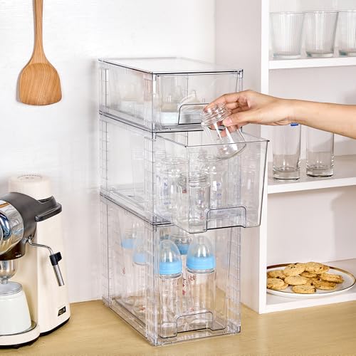 Vtopmart Clear Stackable Storage Drawers, 6 Pack Tall Organizer Set | Tall, Medium and Small Pull-Out PET Drawers with Stackable Design for Bathroom Under-Sink Storage and Vertical Organization - style: 2 Large+2 Medium+2 Small