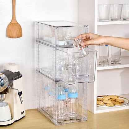 Vtopmart Clear Stackable Storage Drawers, 6 Pack Tall Organizer Set | Tall, Medium and Small Pull-Out PET Drawers with Stackable Design for Bathroom Under-Sink Storage and Vertical Organization - style: 2 Large+2 Medium+2 Small