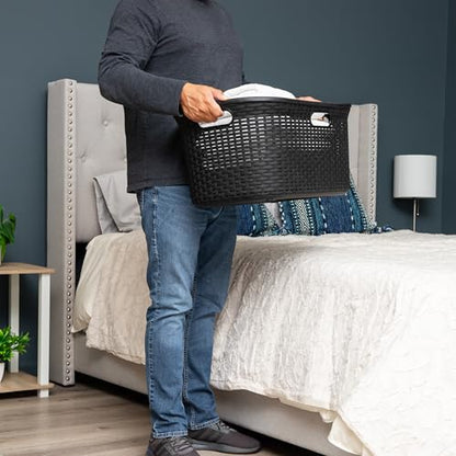 Mind Reader 40L Laundry Basket, Clothes Hamper, Premium Wicker Design, Plastic, Black - color: Black, size: Single