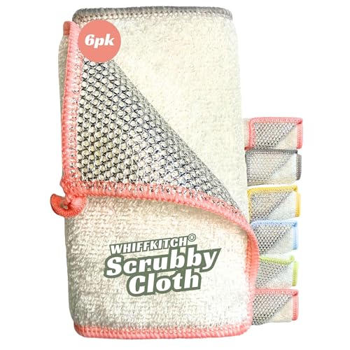 Scrubbing Dishcloths 2ply Mesh Scrub Reusable Dishrag 6pk 6x7in | 2-Sided Bamboo-Rayon Kitchen Cloth + Silver Mesh, Non-Scratch, Thin, Ultra-Light, Durable, Fast-Drying, Odorless, Washable - color: Modern Pastels, size: 6" x 7" -6 Pack