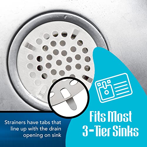 3.5-inch Commercial Sink Strainer on 3 Tier Sink Twist Waste Drain, Durable Flat Kitchen Strainer with Tabs, (not Meant for Residential use)
