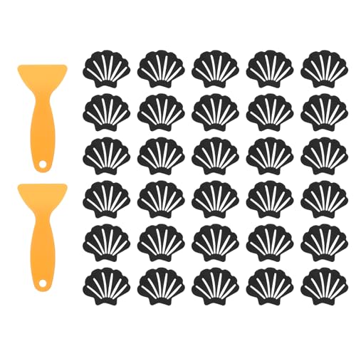 uxcell 30pcs Non-Slip Bathtub Stickers, Anti-Slip Shower Stickers Showers Treads Shell Shaped Appliques with 2 Pcs Scraper for Bath Tub Shower Stairs, Black - color: Black
