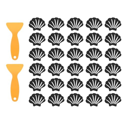 uxcell 30pcs Non-Slip Bathtub Stickers, Anti-Slip Shower Stickers Showers Treads Shell Shaped Appliques with 2 Pcs Scraper for Bath Tub Shower Stairs, Black - color: Black