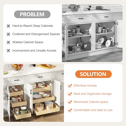 WelFurGeer 3-Tier Pull Out Cabinet Organizer with Soft Close, Heavy-Duty Slide Out Drawers for Cabinets, Pull Out Drawers for Cabinets, Bottom Mount Shelves for Kitchen, Pantry, Bathroom - size: 20''W x22''D
