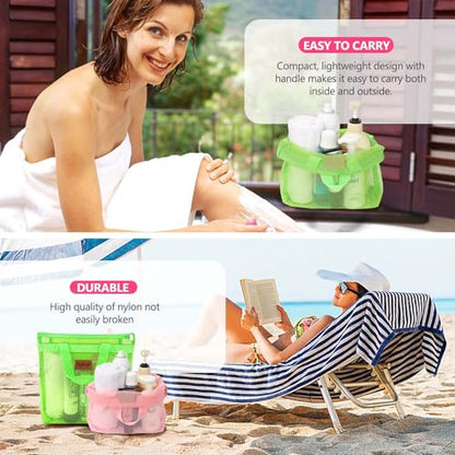 Hommtina 2 Pcs Shower Mesh Caddy Bag Quick Dry Hanging Toiletry and Bath Organizer for Travel and Swimming with Zipper (Roes-Green) - color: Roes-Green